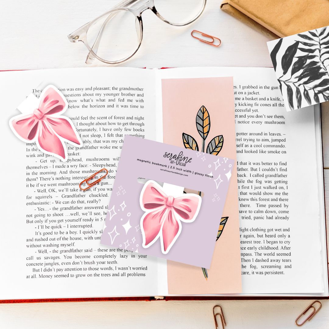 Pink Cottagecore Bow Magnetic Bookmark