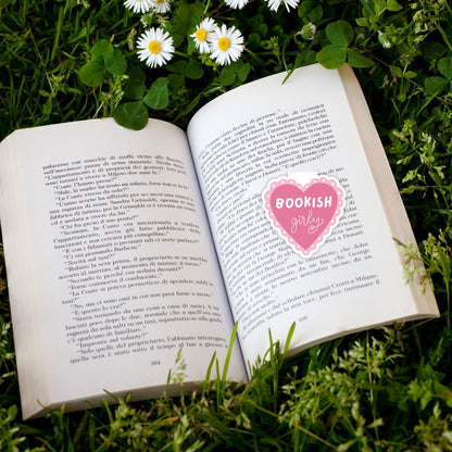 Bookish Girly Pink Lace Heart Magnetic Bookmark