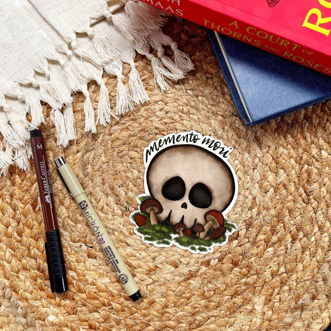 Memento Mori Skull Sticker | Bookish | SJM | Crescent City - Serafine Art & Design - 