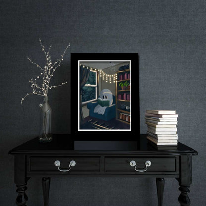 Spooky Reading Ghost Illustration Art Print - Serafine Art & Design - 
