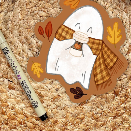 Cozy Ghost Sticker | Cute Fall Pumpkin Spice Ghost