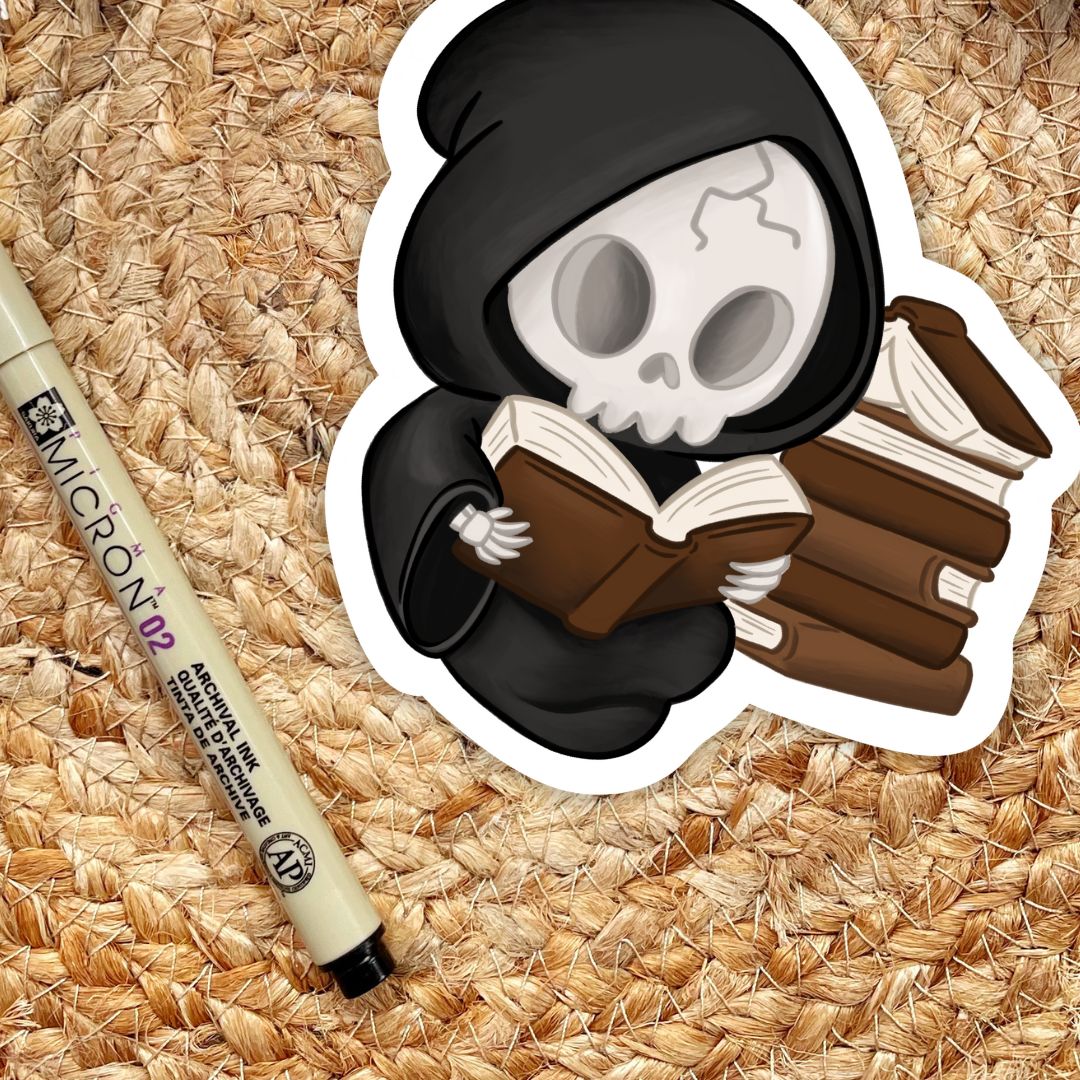 Reading Grim Reaper Sticker | Fall & Halloween Kindle Stickers