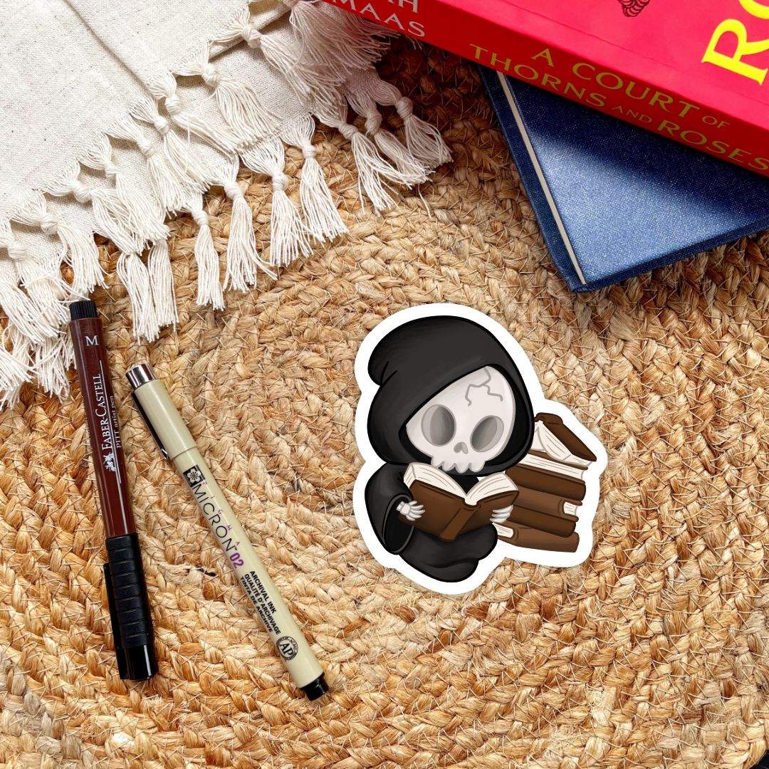 Reading Grim Reaper Sticker | Fall & Halloween Kindle Stickers