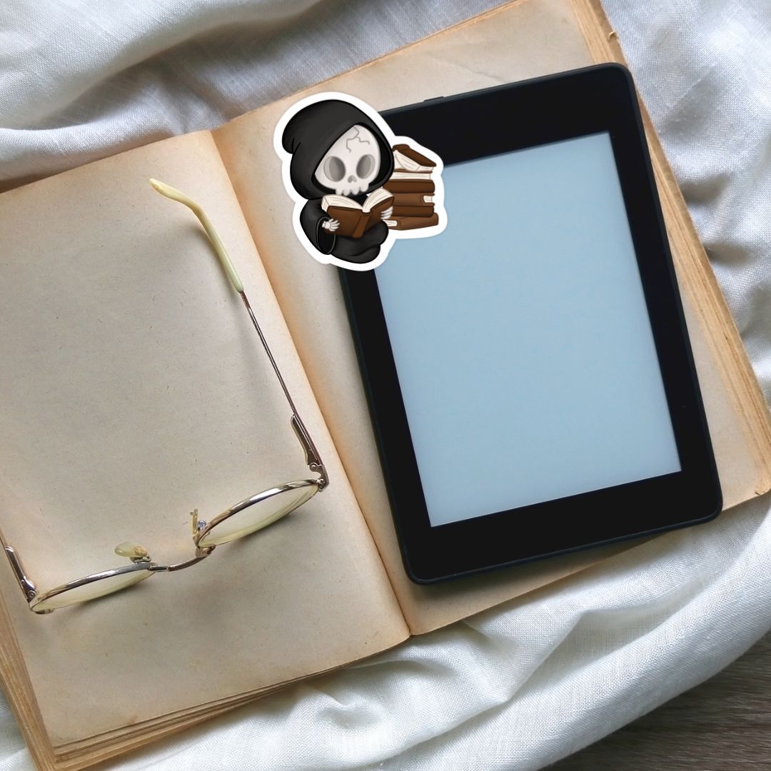 Reading Grim Reaper Sticker | Fall & Halloween Kindle Stickers