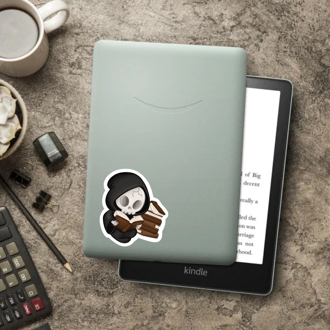 Reading Grim Reaper Sticker | Fall & Halloween Kindle Stickers