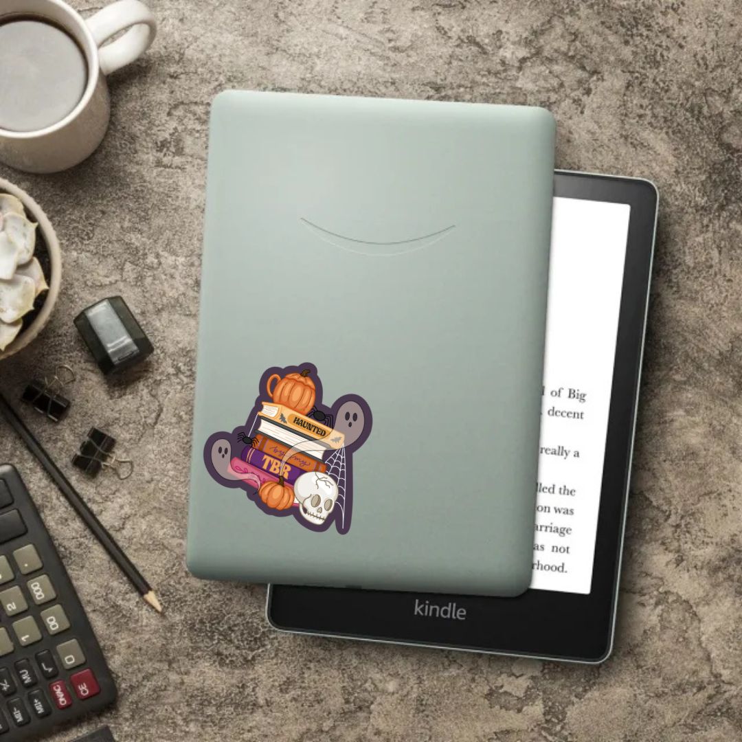 Haunted By My TBR Spooky Book Stack Sticker | Fall & Halloween Kindle Stickers