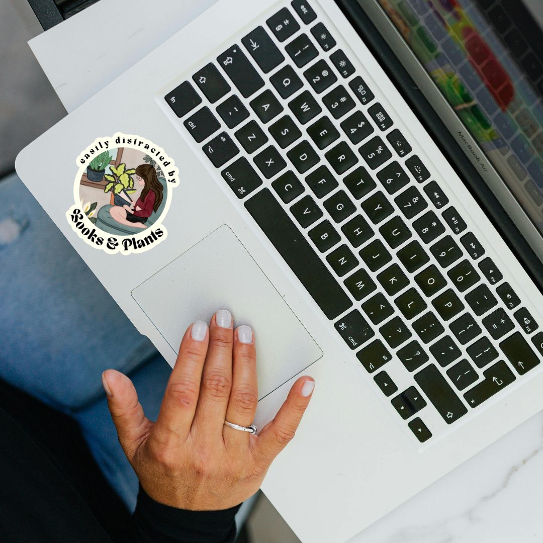 Easily Distracted By Books & Plants Sticker | Cute Bookish Plant Lady Stickers