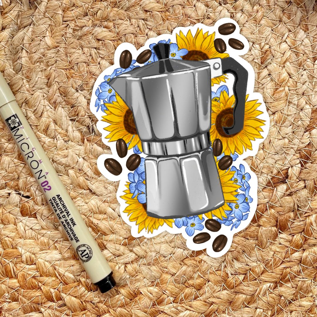 Floral Espresso Maker Sticker for Coffee Lovers