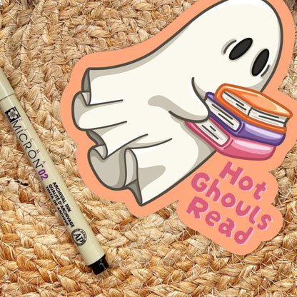 Hot Ghouls Read Ghost with Books Sticker | Fall & Halloween Kindle Stickers