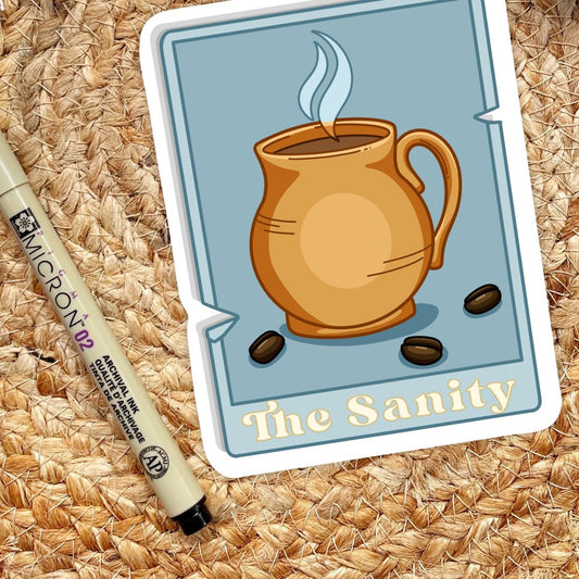 The Sanity Tarot Card Sticker for Coffee Lovers