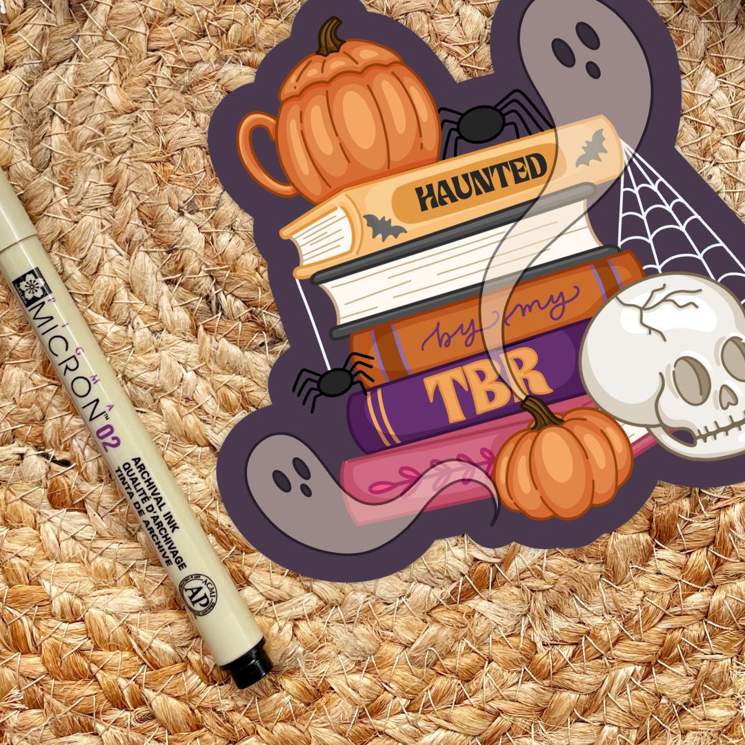 Haunted By My TBR Spooky Book Stack Sticker | Fall & Halloween Kindle Stickers