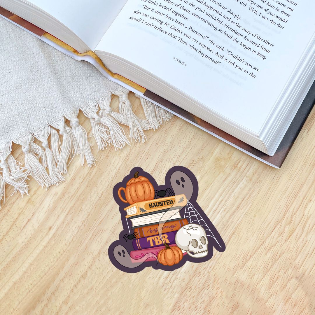 Haunted By My TBR Spooky Book Stack Sticker | Fall & Halloween Kindle Stickers