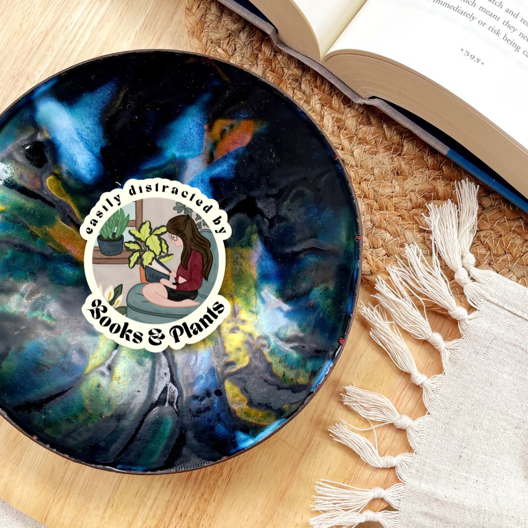 Easily Distracted By Books & Plants Sticker | Cute Bookish Plant Lady Stickers