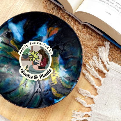 Easily Distracted By Books & Plants Sticker | Cute Bookish Plant Lady Stickers