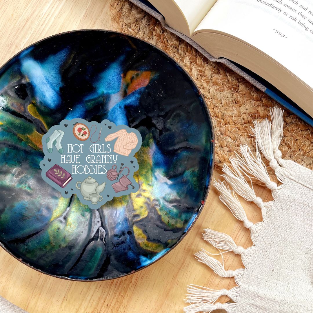 Hot Girls Have Granny Hobbies Sticker for Crafty Cozy Book Lovers