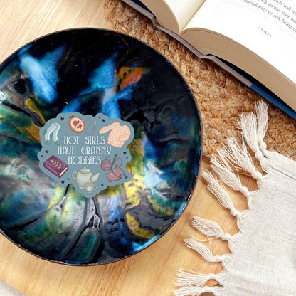 Hot Girls Have Granny Hobbies Sticker for Crafty Cozy Book Lovers