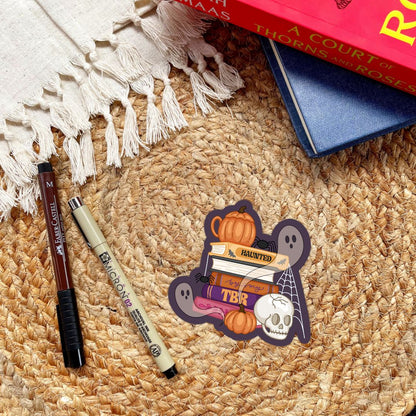 Haunted By My TBR Spooky Book Stack Sticker | Fall & Halloween Kindle Stickers