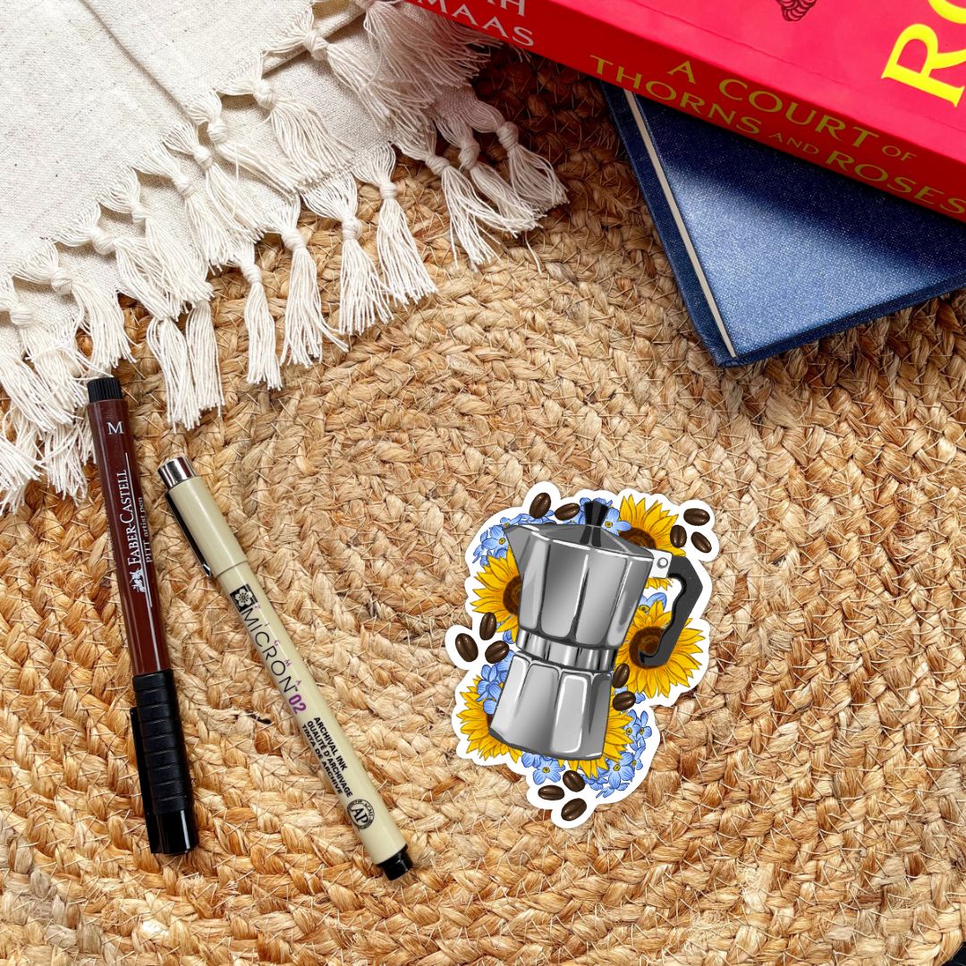 Floral Espresso Maker Sticker for Coffee Lovers