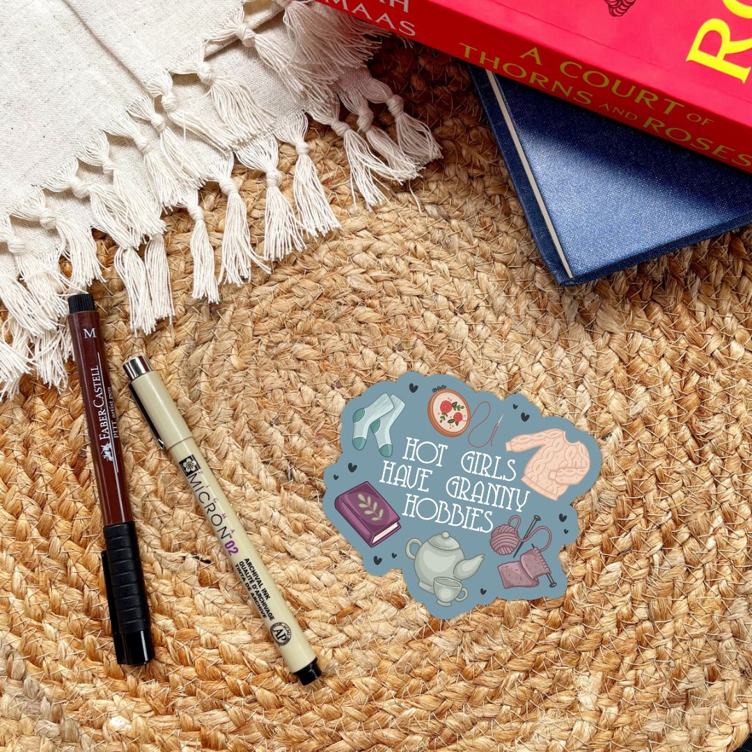Hot Girls Have Granny Hobbies Sticker for Crafty Cozy Book Lovers