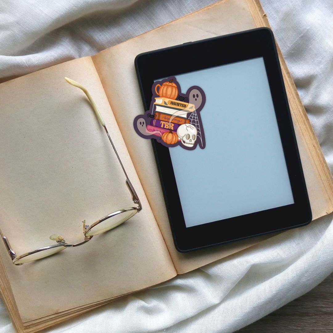 Haunted By My TBR Spooky Book Stack Sticker | Fall & Halloween Kindle Stickers