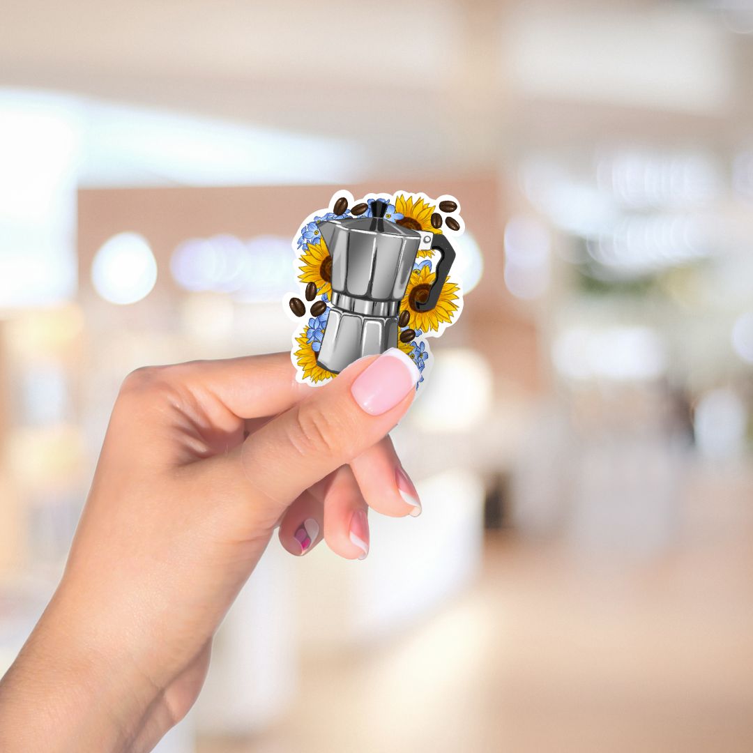 Floral Espresso Maker Sticker for Coffee Lovers
