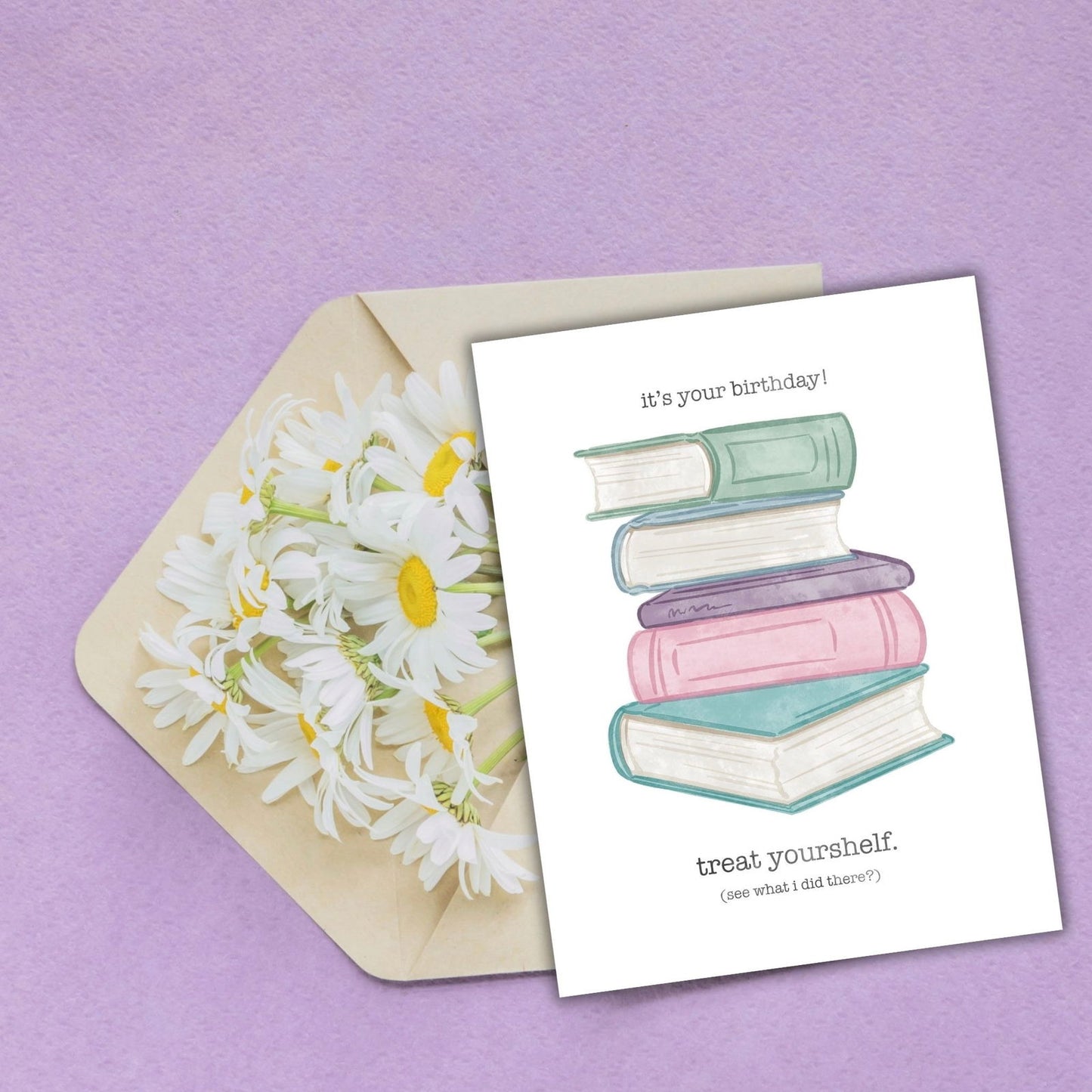 Treat Yourshelf Birthday Card | Bookish Greeting Cards - Serafine Art & Design - 