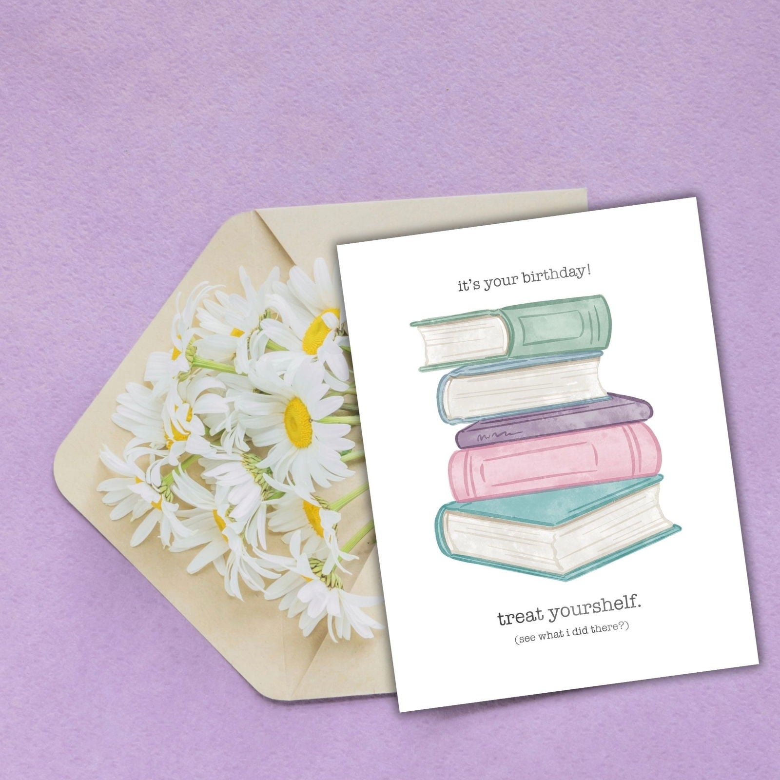 Treat Yourshelf Birthday Card | Bookish Greeting Cards - Serafine Art & Design - 