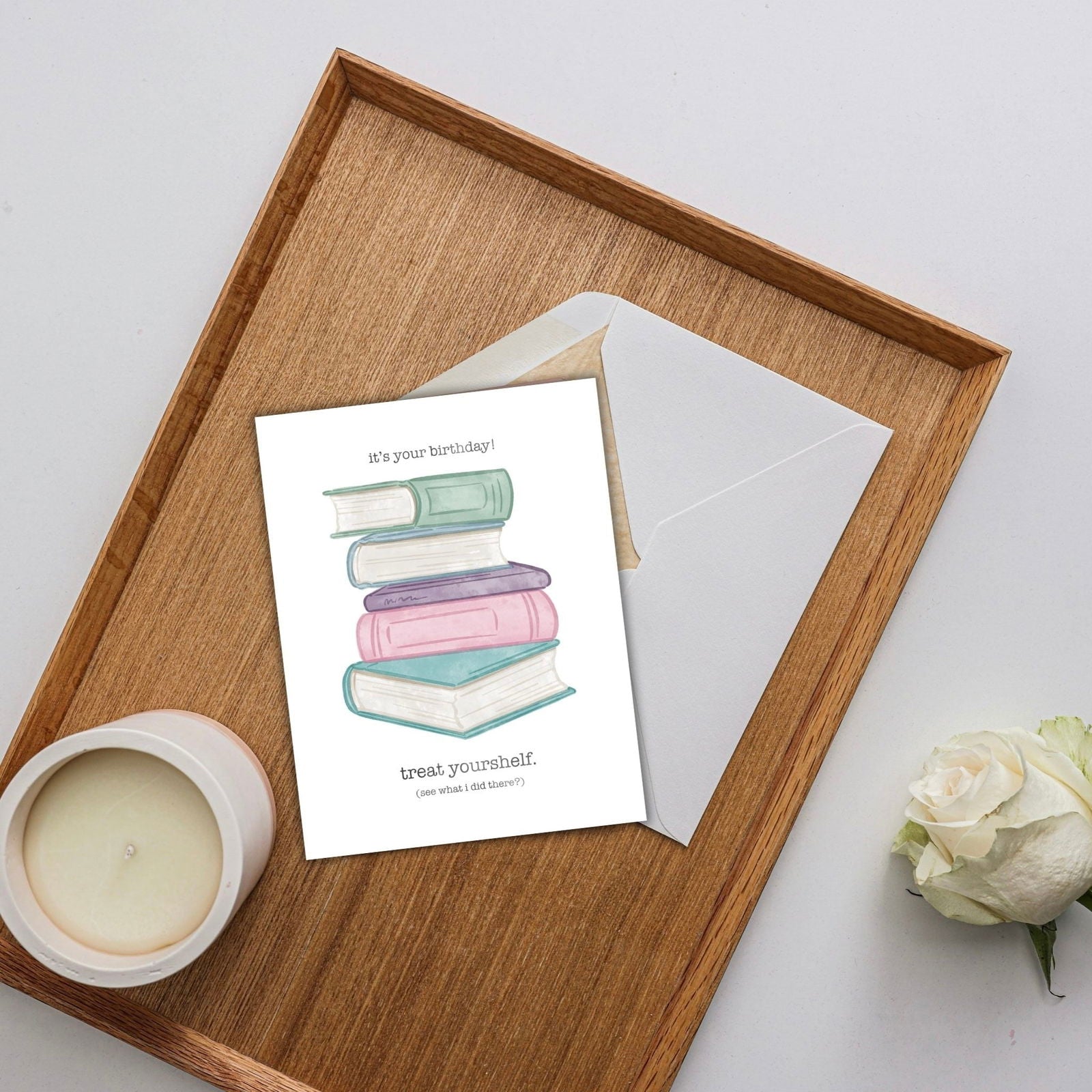 Treat Yourshelf Birthday Card | Bookish Greeting Cards - Serafine Art & Design - 