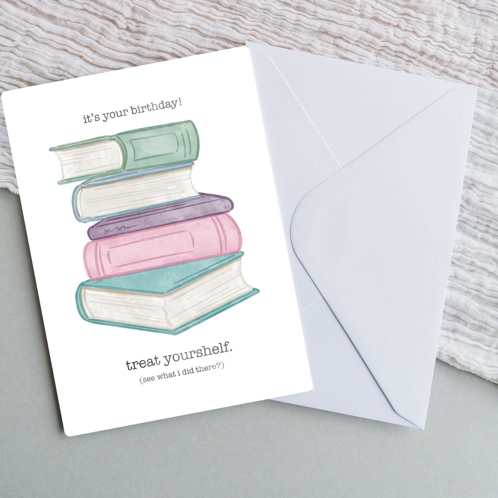 Treat Yourshelf Birthday Card | Bookish Greeting Cards - Serafine Art & Design - 