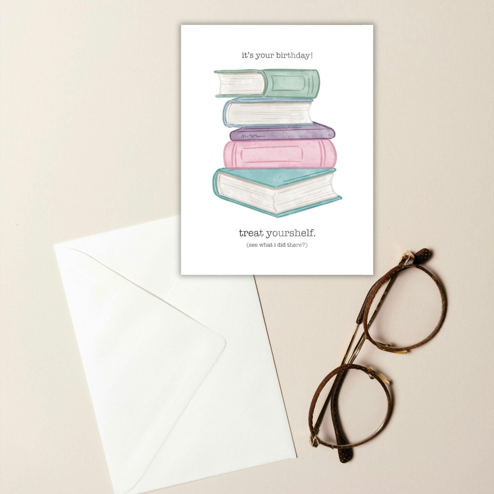 Treat Yourshelf Birthday Card | Bookish Greeting Cards - Serafine Art & Design - 