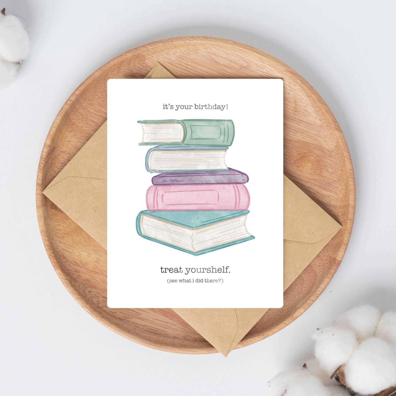 Treat Yourshelf Birthday Card | Bookish Greeting Cards - Serafine Art & Design - 