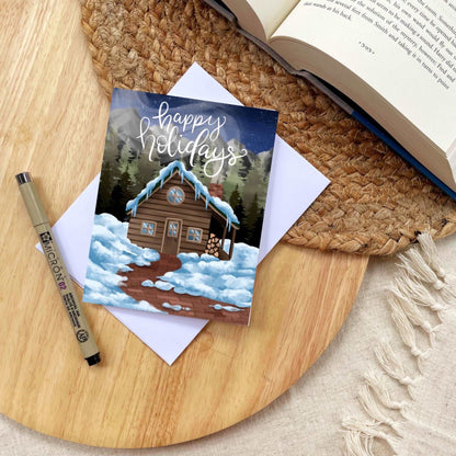 Cozy Winter Cabin Holiday Card | Bookish Greeting Cards