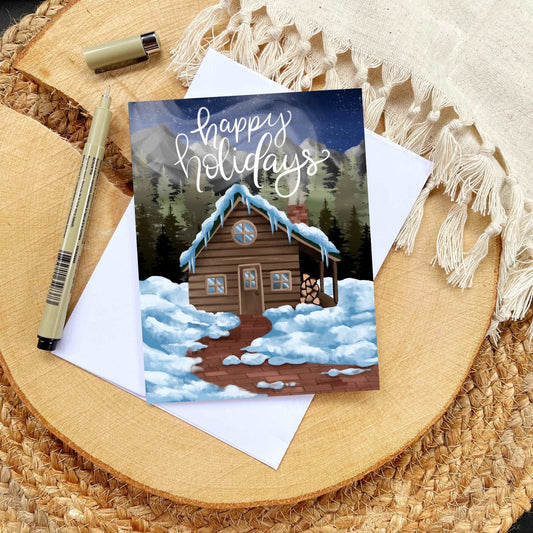 Cozy Winter Cabin Holiday Card | Bookish Greeting Cards