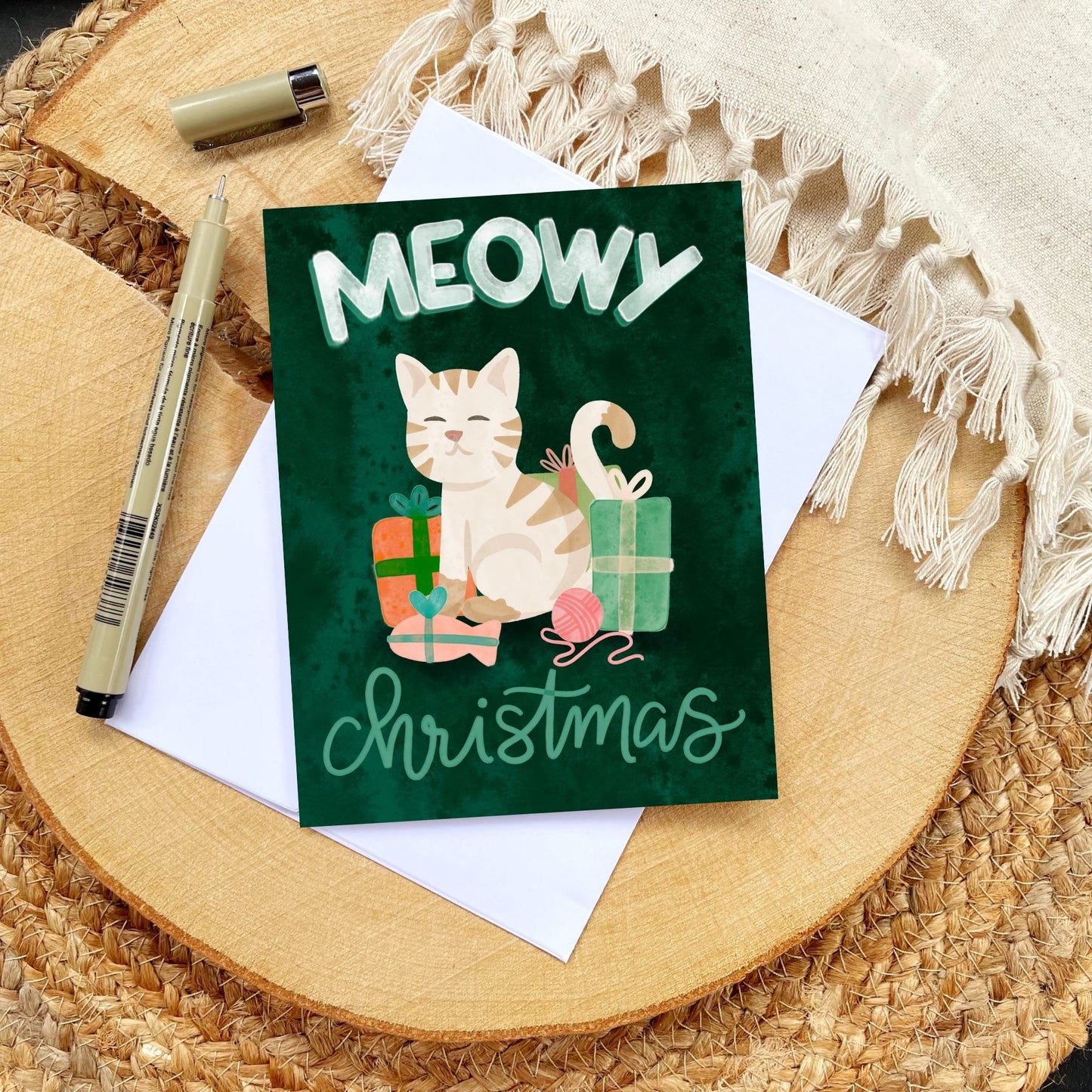 Meowy Christmas Whimsical Holiday Card