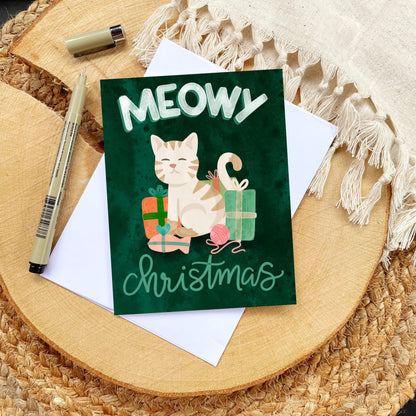 Meowy Christmas Whimsical Holiday Card