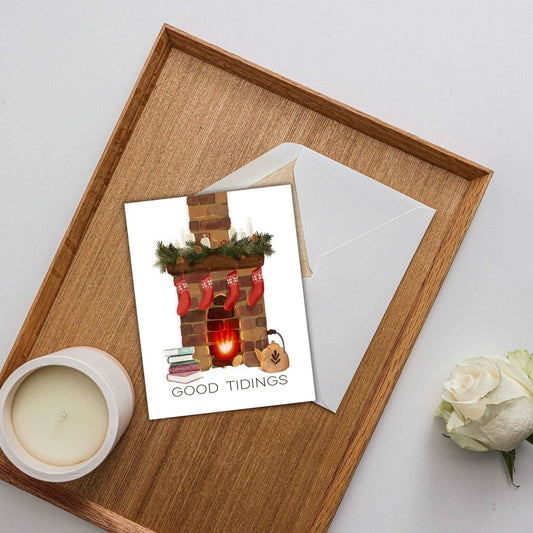 Cozy Fireplace Whimsical Holiday Card