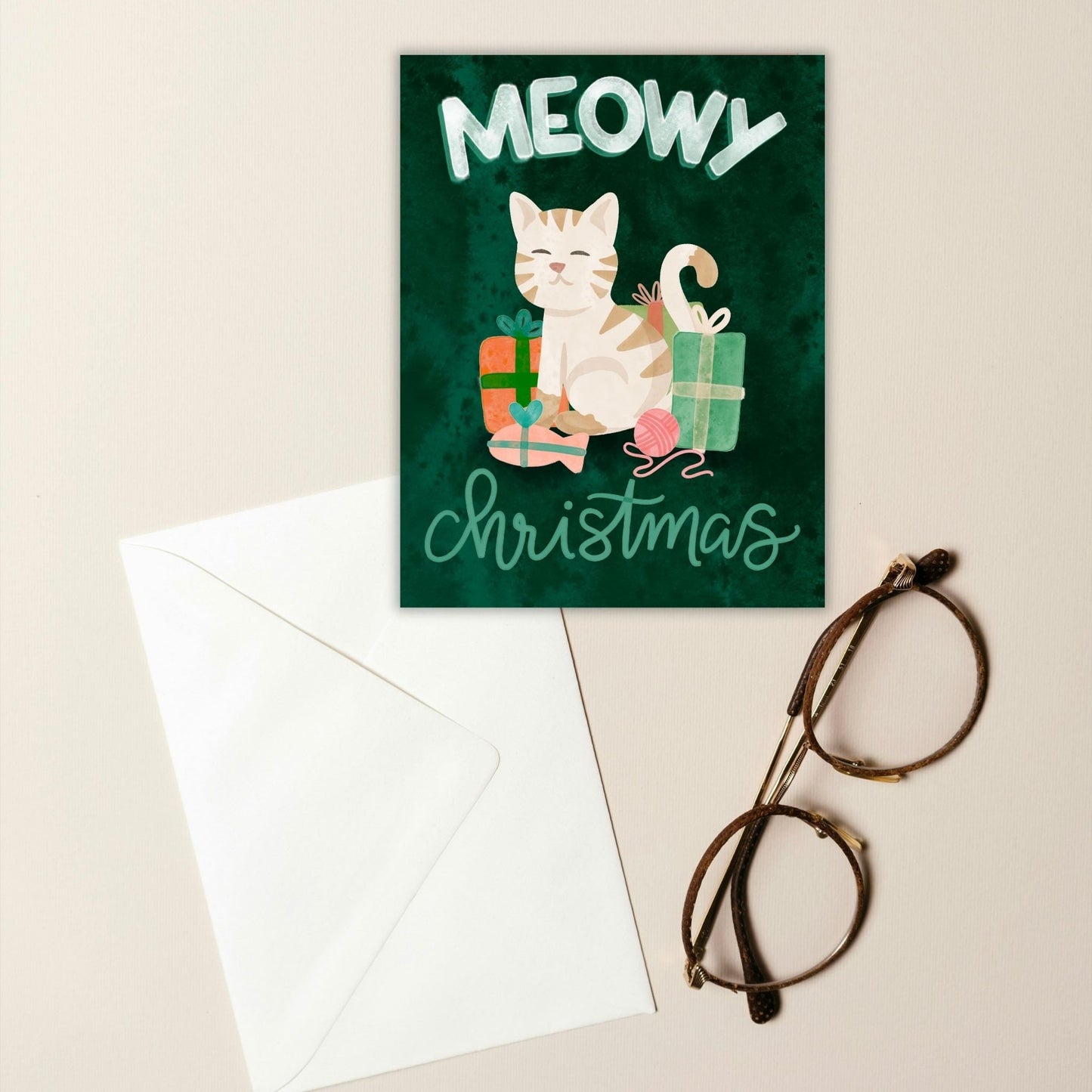 Meowy Christmas Whimsical Holiday Card