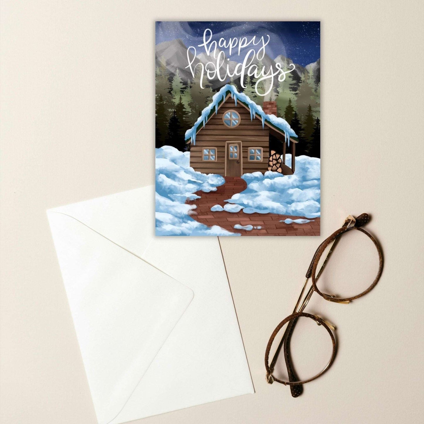 Cozy Winter Cabin Holiday Card | Bookish Greeting Cards