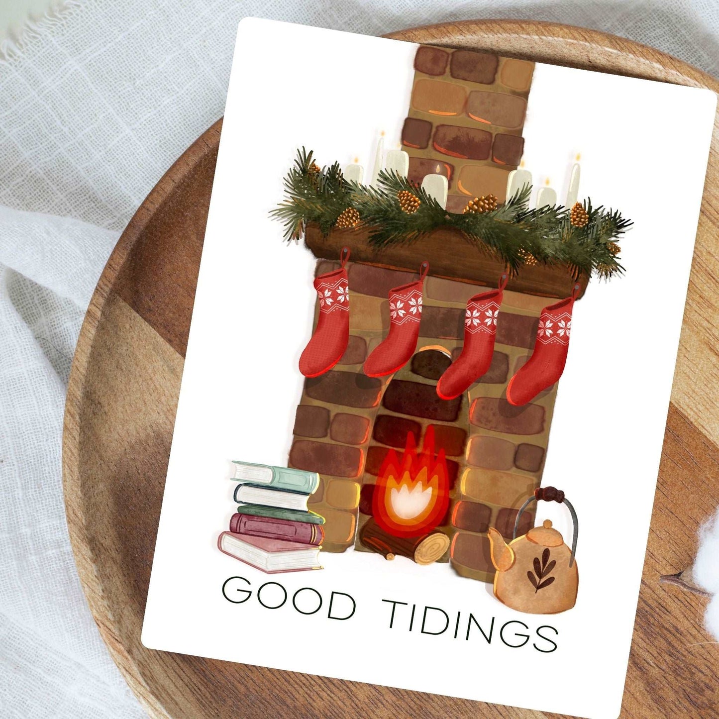 Cozy Fireplace Whimsical Holiday Card