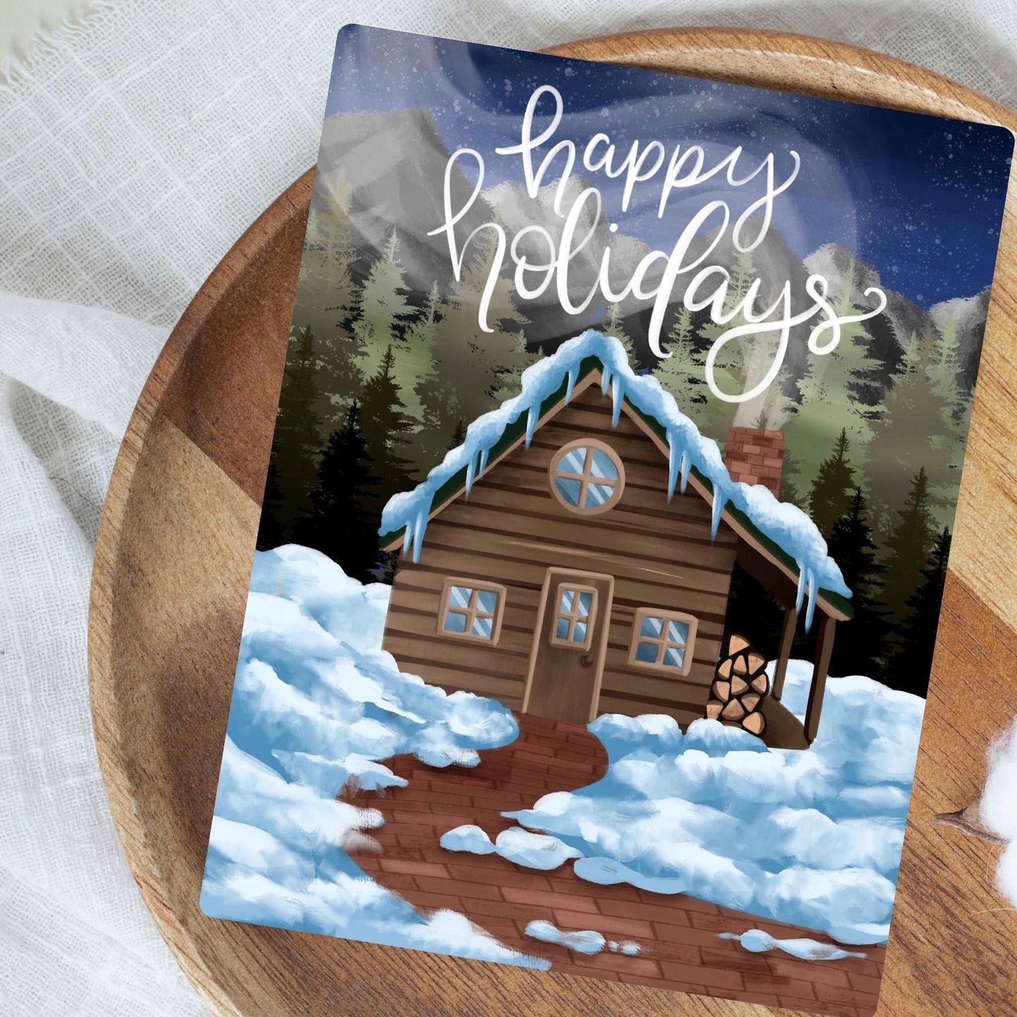 Cozy Winter Cabin Holiday Card | Bookish Greeting Cards