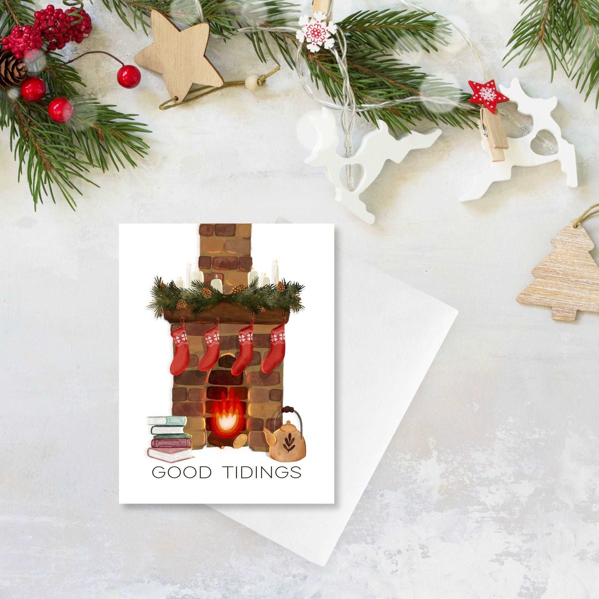 Cozy Fireplace Whimsical Holiday Card