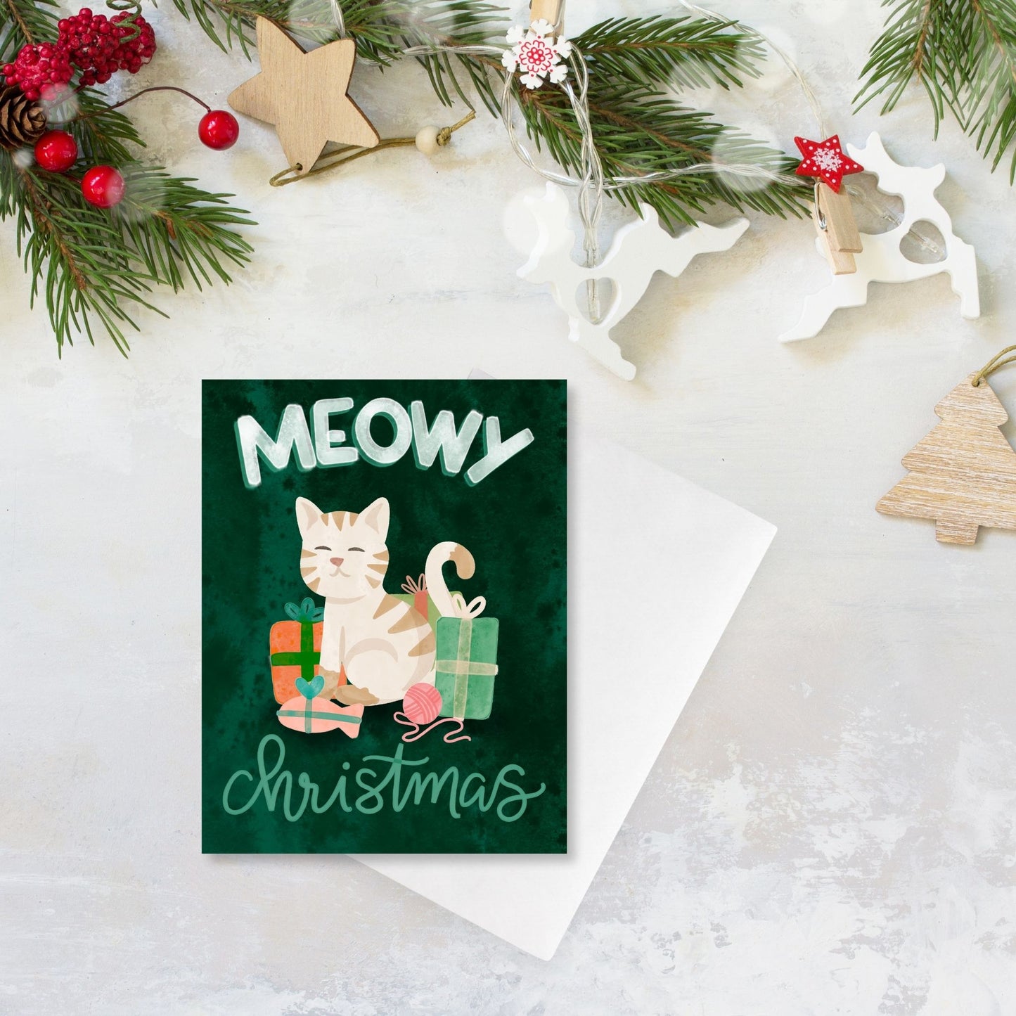 Meowy Christmas Whimsical Holiday Card