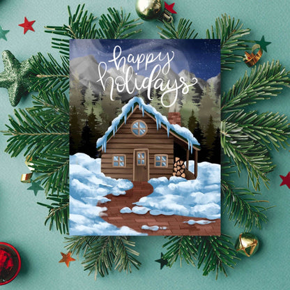 Cozy Winter Cabin Holiday Card | Bookish Greeting Cards