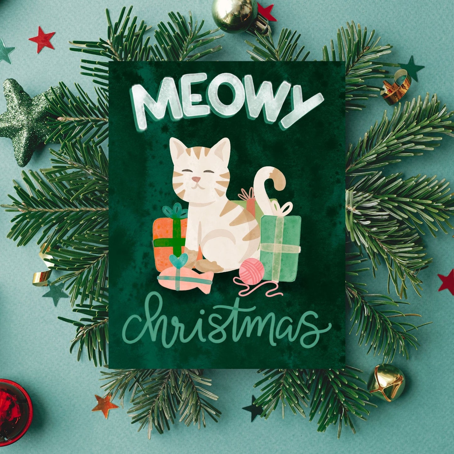 Meowy Christmas Whimsical Holiday Card