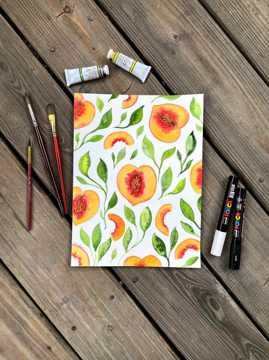 Watercolor Peaches Original Painting | Kitchen Wall Art - Serafine Art & Design - 