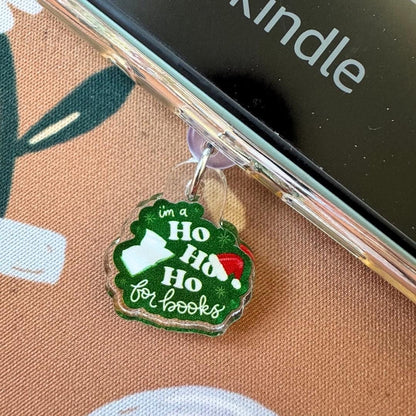 Kindle Dust Plug Charm: Ho Ho Ho Holiday Book Lover USB-C Port Protector