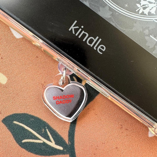 Romantasy Kindle Charm | Shadow Daddy Heart Dust Plug, Bookish Reader Gift