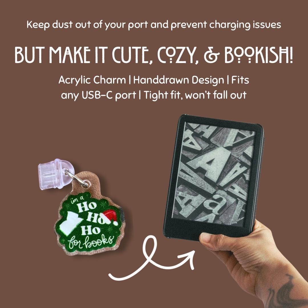 Kindle Dust Plug Charm: Ho Ho Ho Holiday Book Lover USB-C Port Protector